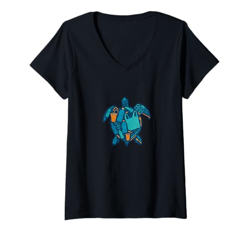 Damen Meeresschildkröte aus Ocean Plastics Eco Awareness Design T-Shirt mit V-Ausschnitt Damen Meeresschildkröte aus Ocean Plastics Eco Awareness Design T-Shirt mit V-Ausschnitt von Ocean Care Eco Art Emporium