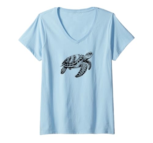 Damen Meeresschildkröte T-Shirt mit V-Ausschnitt Damen Meeresschildkröte T-Shirt mit V-Ausschnitt von Ocean Charm