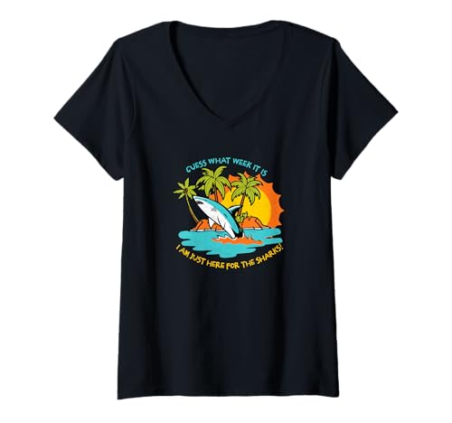 Damen Shark Lover Ratet mal — ich Bin nur wegen der Haie Hier T-Shirt mit V-Ausschnitt Damen Shark Lover Ratet mal — ich Bin nur wegen der Haie Hier T-Shirt mit V-Ausschnitt von Ocean Conservation Beach Graphic