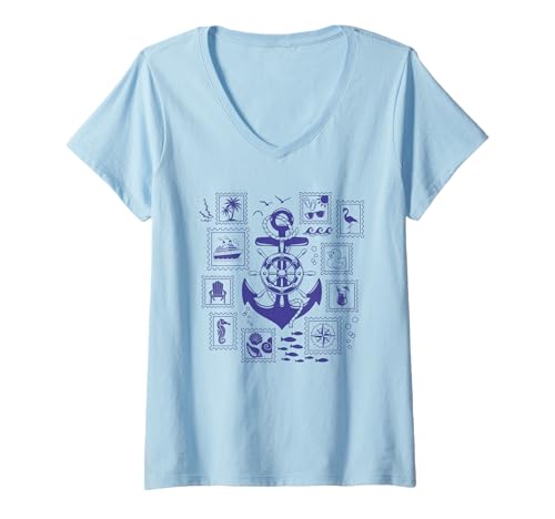 Damen Vintage Stempel Kreuzfahrt Schiff Urlaub T-Shirt mit V-Ausschnitt Damen Vintage Stempel Kreuzfahrt Schiff Urlaub T-Shirt mit V-Ausschnitt von Ocean Cruise Stamp Collector