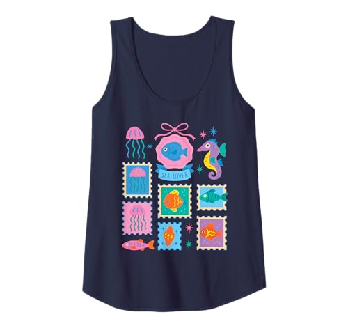Damen Süße Meeresliebhaber Ozeantiere Portostempel Stil Marine Art Tank Top von Ocean Dreams Club Sea Life Tees for Kids & Adults