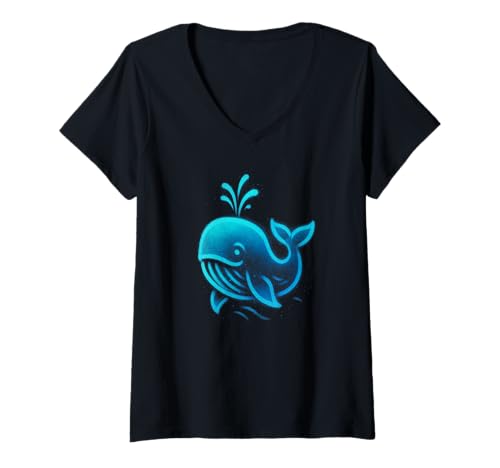 Damen Graffiti-Wal-Illustration T-Shirt mit V-Ausschnitt Damen Graffiti-Wal-Illustration T-Shirt mit V-Ausschnitt von Ocean Flow