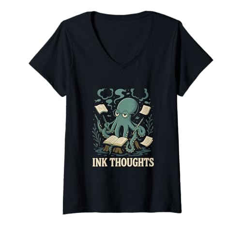 Damen Notizbuch, Oktopus, das Meerestier schreibt, lustig T-Shirt mit V-Ausschnitt Damen Notizbuch, Oktopus, das Meerestier schreibt, lustig T-Shirt mit V-Ausschnitt von Ocean Journaling Cephalopod Writing Humor Gear