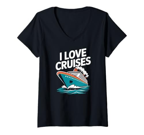 Damen I Love Cruises Nautischer Reisespaß T-Shirt mit V-Ausschnitt Damen I Love Cruises Nautischer Reisespaß T-Shirt mit V-Ausschnitt von Ocean Journey Cruise Adventure Lovers