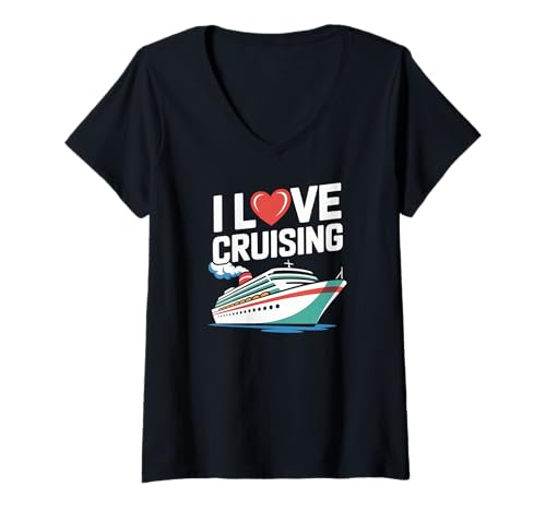 Damen Ich Liebe Kreuzfahrten, nautische Seereisen T-Shirt mit V-Ausschnitt Damen Ich Liebe Kreuzfahrten, nautische Seereisen T-Shirt mit V-Ausschnitt von Ocean Lovers Travel Cruise Adventure Fun