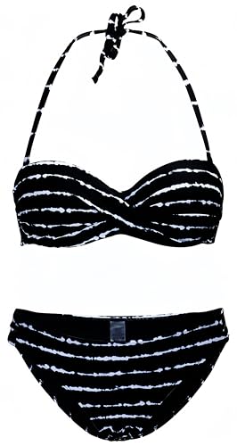 Ocean Plus Damen Bandeau Padded Bikini-Set Trägerlose Mehrfarbig Streifen Bademode Push Up Neckholder Strandmode (S (EU 34-36), Schwarze weiße Streifen) von Ocean Plus