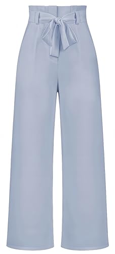 Ocean Plus Damen Businesshose Weite Beinhose mit Gürtel Schleife Pendlerhose (L, Hellblau) von Ocean Plus