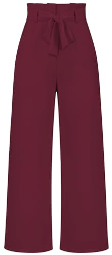 Ocean Plus Damen Businesshose Weite Beinhose mit Gürtel Schleife Pendlerhose (M, Dunkelrot) von Ocean Plus