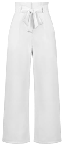 Ocean Plus Damen Businesshose Weite Beinhose mit Gürtel Schleife Pendlerhose (M, Weiß) von Ocean Plus