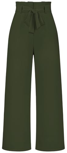 Ocean Plus Damen Businesshose Weite Beinhose mit Gürtel Schleife Pendlerhose (S, Olivgrün) von Ocean Plus