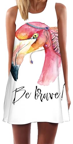 Ocean Plus Damen Casual Top Freizeit Flamingo Blätter Sommer Ärmellos Kleider Ohne Arm Westenkleid Partykleid Sommerkleid Minikleid Strandkleid (L (EU 38-40), Böhmischer Flamingo) von Ocean Plus