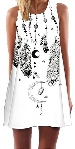 Ocean Plus Damen Casual Top Freizeit Flamingo Blätter Sommer Ärmellos Kleider Ohne Arm Westenkleid Partykleid Sommerkleid Minikleid Strandkleid (S (EU 34-36), Schwarzer Traumfänger) von Ocean Plus