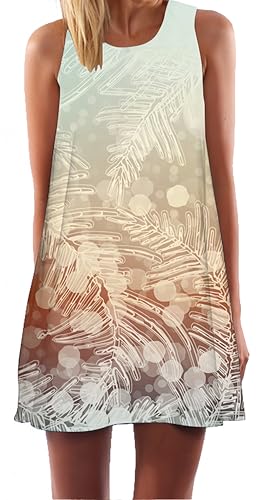 Ocean Plus Damen Casual Top Freizeit Flamingo Blätter Sommer Ärmellos Kleider Ohne Arm Westenkleid Partykleid Sommerkleid Minikleid Strandkleid (XXL (EU 42-44), Gefrorene Blätter) von Ocean Plus