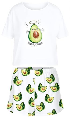 Ocean Plus Damen Digitaldruck Sommer Kurzarm Schlafanzüge Homewear Lässig Losen Pyjama Zweiteiligen Anzug Nachtwäsche Shorts & T-Shirt Sets (M (EU), Avocados) von Ocean Plus