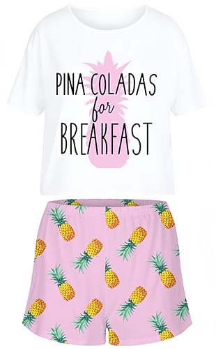 Ocean Plus Damen Digitaldruck Sommer Kurzarm Schlafanzüge Homewear Lässig Losen Pyjama Zweiteiligen Anzug Nachtwäsche Shorts & T-Shirt Sets (XL (EU), Ananas) von Ocean Plus