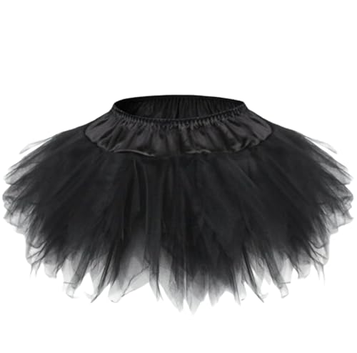 Ocean Plus Damen Einfarbiger Tüllrock Mesh Minirock Tutu Party Puffrock in Übergröße (6XL, Schwarz) von Ocean Plus