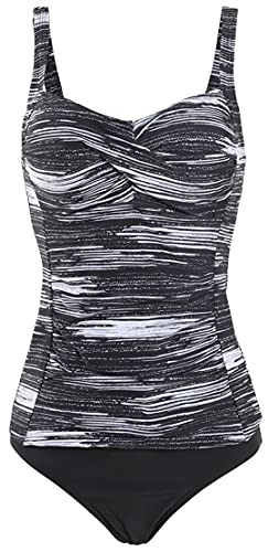 Ocean Plus Damen Eleganter Figurumspielender Tankini mit Slip Bauchweg Bügellos Unifarben Zweiteilig Bademode mit Verstellbaren Träger (XXL (EU 42-44), Grau) von Ocean Plus