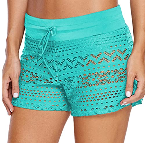 Ocean Plus Damen Häkel Spitze Elegante Badeshorts mit Innenslip Schwimmshorts Bikinihose Übergröße Hotpants Boxer Schwimmshorts Beachshorts (M (EU 36-38), Türkis) von Ocean Plus