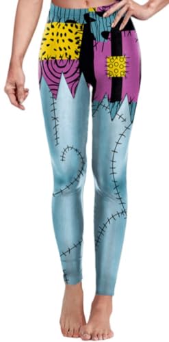 Ocean Plus Damen Halloween Hosen Totenkopf Digitaldruck Yogahosen Sport Gesäßformer Leggings (L, Sally) von Ocean Plus