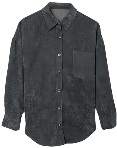 Ocean Plus Damen Herbst Cord Einfarbige Einreihig Blusen Langarm Cordhemd Cardigan Revers Shirt (L, Graphitgrau) von Ocean Plus