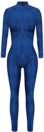 Ocean Plus Damen Herbst Dünnes Halloween Jumpsuit Kostüm Skelett Langarm Einteiliges Outfit Schädel Body mit Digitaldruck Overall Cosplay Hosen (M, Blau) von Ocean Plus