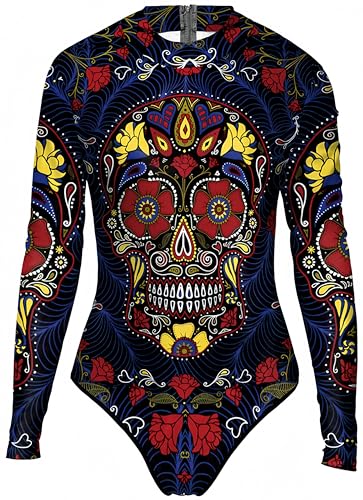 Ocean Plus Damen Hoher Kragen Digitaldruck Rückseitenreißverschluss Highcut Langarm Einteiliger Badeanzug (S/M (Länge: 72 cm), Leopard) von Ocean Plus