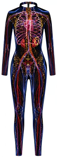 Ocean Plus Damen Langarm Digitaldruck Ganzkörper Jumpsuit mit Reißverschluss Hoher Hals Gedruckter Overall (XL, Farbige Blutgefäße 2) von Ocean Plus