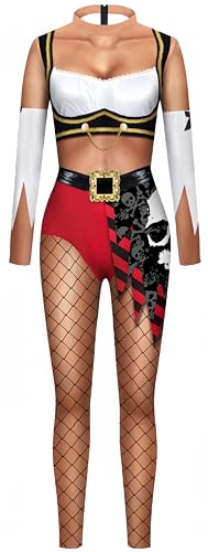 Ocean Plus Damen Langarm Digitaldruck Ganzkörper Jumpsuit mit Reißverschluss Hoher Hals Gedruckter Overall (XL, Piratenfrau) von Ocean Plus