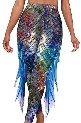 Ocean Plus Damen Leggings mit Digitaldruck Bedruckte Hosen Meerjungfrauenhosen (M, Blaugrüne Fischschuppen) von Ocean Plus