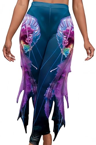 Ocean Plus Damen Leggings mit Digitaldruck Bedruckte Hosen Meerjungfrauenhosen (XL, Lila Qualle) von Ocean Plus