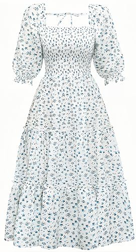 Ocean Plus Damen Neckholder Laternenärmel Blumenkleid mit eckigem Ausschnitt und Puffärmeln Plisseekleid mit Rüschen und mittleren Ärmeln (S (EU 34),Grün) von Ocean Plus