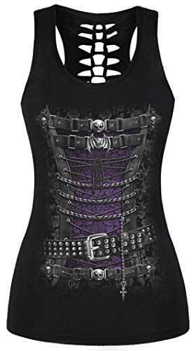 Ocean Plus Damen Schädel Sport Tops Gothic Tank Top Ärmellos Workout Weste Criss Cross Hemd Halloween Schnelltrocknendes Laufshirt (3XL (Brustumfang: 110 cm), Punk Korsett) von Ocean Plus