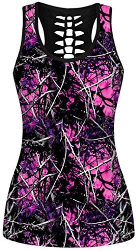 Ocean Plus Damen Schädel Sport Tops Gothic Tank Top Ärmellos Workout Weste Criss Cross Hemd Halloween Schnelltrocknendes Laufshirt (L (Brustumfang: 92 cm), Purpurrote Dornen) von Ocean Plus