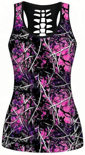 Ocean Plus Damen Schädel Sport Tops Gothic Tank Top Ärmellos Workout Weste Criss Cross Hemd Halloween Schnelltrocknendes Laufshirt (L (Brustumfang: 92 cm), Purpurrote Dornen) von Ocean Plus