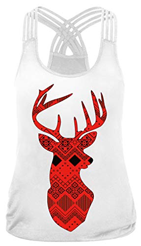 Ocean Plus Damen Sommer Casual Ärmelloses Tank Top O-Neck Stretch Sport Top Cute Racerback Yoga Workout Sommer Shirts (S (EU 32-34), abstrakte Hirsch) von Ocean Plus