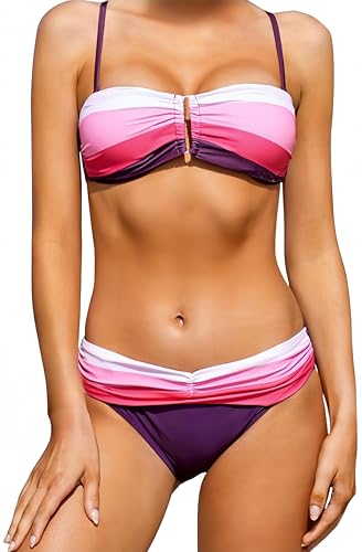 Ocean Plus Damen Sommer Mehrfarbig Geraffte Tie Dye Bandeau Twist Bikini Set Push up mit Bügel Beachwear (M (EU 34-36), Lila) von Ocean Plus