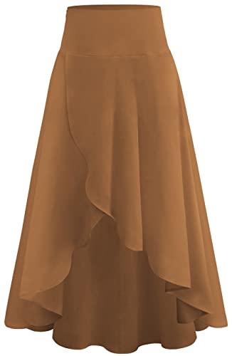 Ocean Plus Damen Sommer Unregelmäßiges Rock mit Schößchen Temperament Eleganter Fallenden Rock (XL (Taillenumfang: 86cm), Braungrau) von Ocean Plus