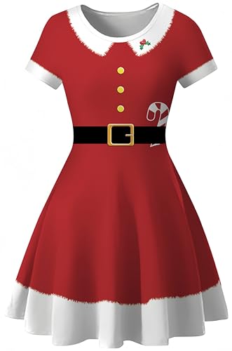 Ocean Plus Damen Sternenhimmel Digitaldruck A-Linien Kurzarmkleid mit Rundhalsausschnitt Kurzärmliges T-Shirt Kleid Swingrock Schaukelrock (L (EU 36-38), Zuckerstange) von Ocean Plus