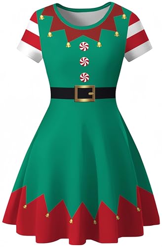 Ocean Plus Damen Sternenhimmel Digitaldruck A-Linien Kurzarmkleid mit Rundhalsausschnitt Kurzärmliges T-Shirt Kleid Swingrock Schaukelrock (XL (EU 38-40), Glocken) von Ocean Plus