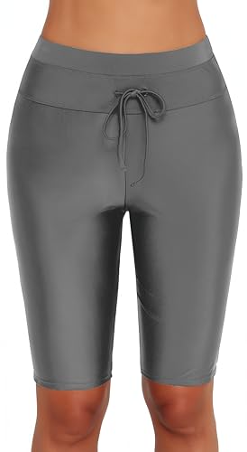 Ocean Plus Damen UV Schutz Schwarz Knielang Schwimmshorts 3/4 Beine Bikinihose Badehose große Größen Schwimm Leggings Strandmode (L (EU 38-40), grau) von Ocean Plus