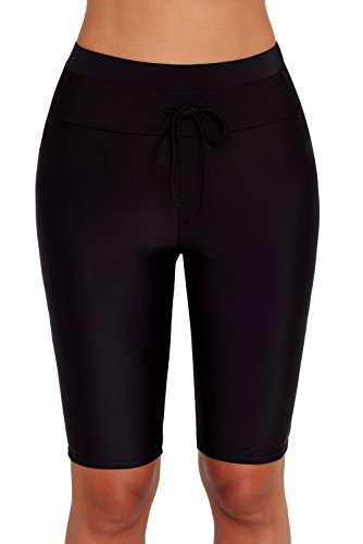 Ocean Plus Damen UV Schutz Schwarz Knielang Schwimmshorts 3/4 Beine Bikinihose Badehose große Größen Schwimm Leggings Strandmode (M (EU 36-38), schwarz) von Ocean Plus