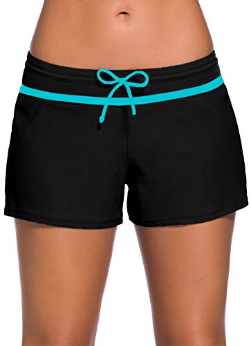 Ocean Plus Damen Unifarben Badeshorts mit Verstellbarem Tunnelzug Wassersport UV-Schutz Bikinihose Boardshorts Hotpants (M (EU 36-38), Schwarz blau) von Ocean Plus