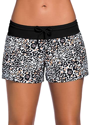 Ocean Plus Damen Unifarben Badeshorts mit Verstellbarem Tunnelzug Wassersport UV-Schutz Bikinihose Boardshorts Hotpants (XL (EU 40-42), Leopardengrau) von Ocean Plus