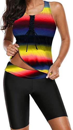 Ocean Plus Damen Zweiteiliger Tankini Set mit Langer Badeshorts Gestreift Tankini mit Bügeln (M (EU 38-40), Gelb Hose) von Ocean Plus