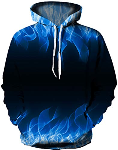 Ocean Plus Herren 3D Kapuzenpullover Hoodie Halloween Cosplay Sweatshirt Hooded Sweat Einzigartig Galaxie Pullover (L/XL (Brustumfang: 114-134CM), Blaues Feuer) von Ocean Plus