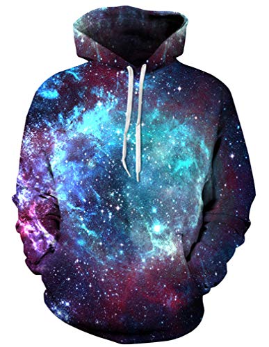 Ocean Plus Herren 3D Kapuzenpullover Hoodie Halloween Cosplay Sweatshirt Hooded Sweat Einzigartig Galaxie Pullover (L/XL (Brustumfang: 114-134CM), Cyan Galaxie) von Ocean Plus