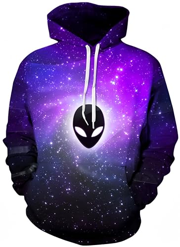 Ocean Plus Herren 3D Kapuzenpullover Hoodie Halloween Cosplay Sweatshirt Hooded Sweat Einzigartig Galaxie Pullover (L/XL (Brustumfang: 114-134CM), Lila Alien) von Ocean Plus