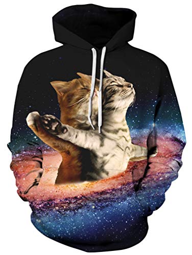 Ocean Plus Herren 3D Kapuzenpullover Hoodie Halloween Cosplay Sweatshirt Hooded Sweat Einzigartig Galaxie Pullover (L/XL (Brustumfang: 114-134CM), Titanic Katze) von Ocean Plus