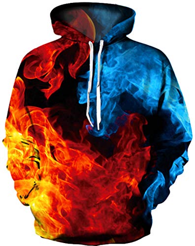 Ocean Plus Herren 3D Kapuzenpullover Hoodie Halloween Cosplay Sweatshirt Hooded Sweat Einzigartig Galaxie Pullover (L/XL (Brustumfang: 114-134CM), Zweifarbige Flamme) von Ocean Plus