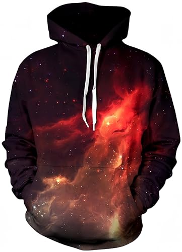 Ocean Plus Herren 3D Kapuzenpullover Hoodie Halloween Cosplay Sweatshirt Hooded Sweat Einzigartig Galaxie Pullover (S/M (Brustumfang: 112-132CM), Flamme) von Ocean Plus